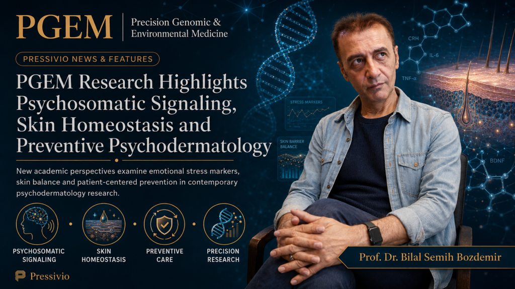 Prof. Dr. Bilal Semih Bozdemir in a PGEM visual connecting psychodermatology, skin science and epigenetics