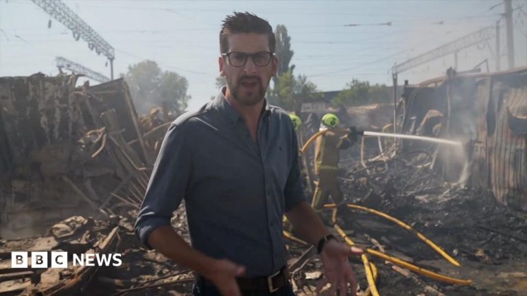 BBC visits smouldering Kyiv market after Russian strikes