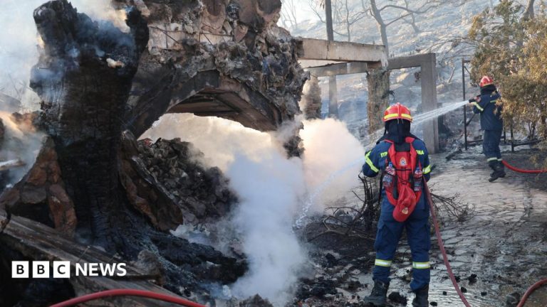 Two dead and evacuation under way as fires break out on Greek island