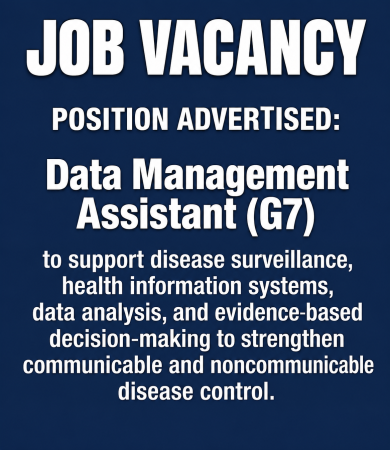 Vacancy: Public Health Support Officer – Disease Control (Data Management Assistant) G7