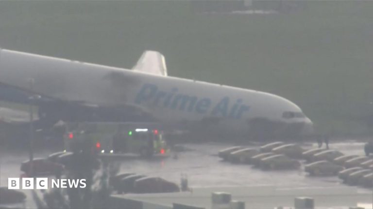 Video shows damaged Amazon cargo plane after crash