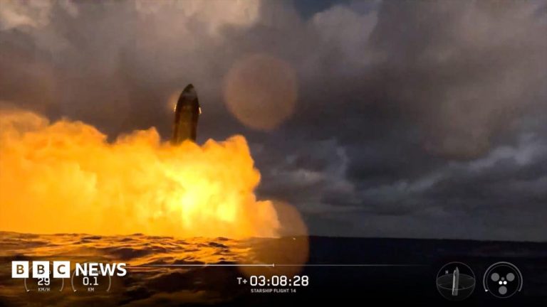 Watch: Starship splashdown ends in fireball