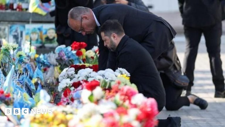 Kyiv bridge hit in further drone attack as German chancellor makes surprise visit