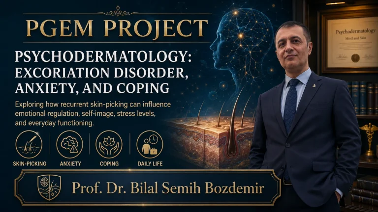 Prof. Dr. Bilal Semih Bozdemir illustrating psychodermatology, excoriation disorder, anxiety, coping and daily life
