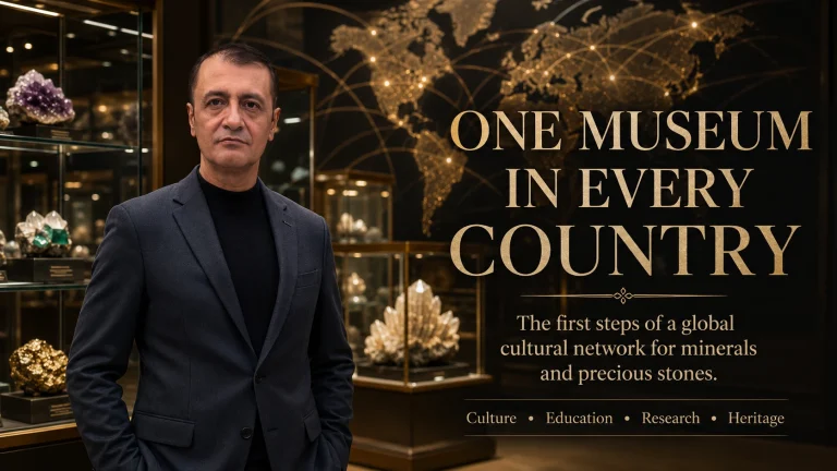 Prof. Dr. Bilal Semih Bozdemir in a mineral museum illustrating the One Museum in Every Country global cultural network
