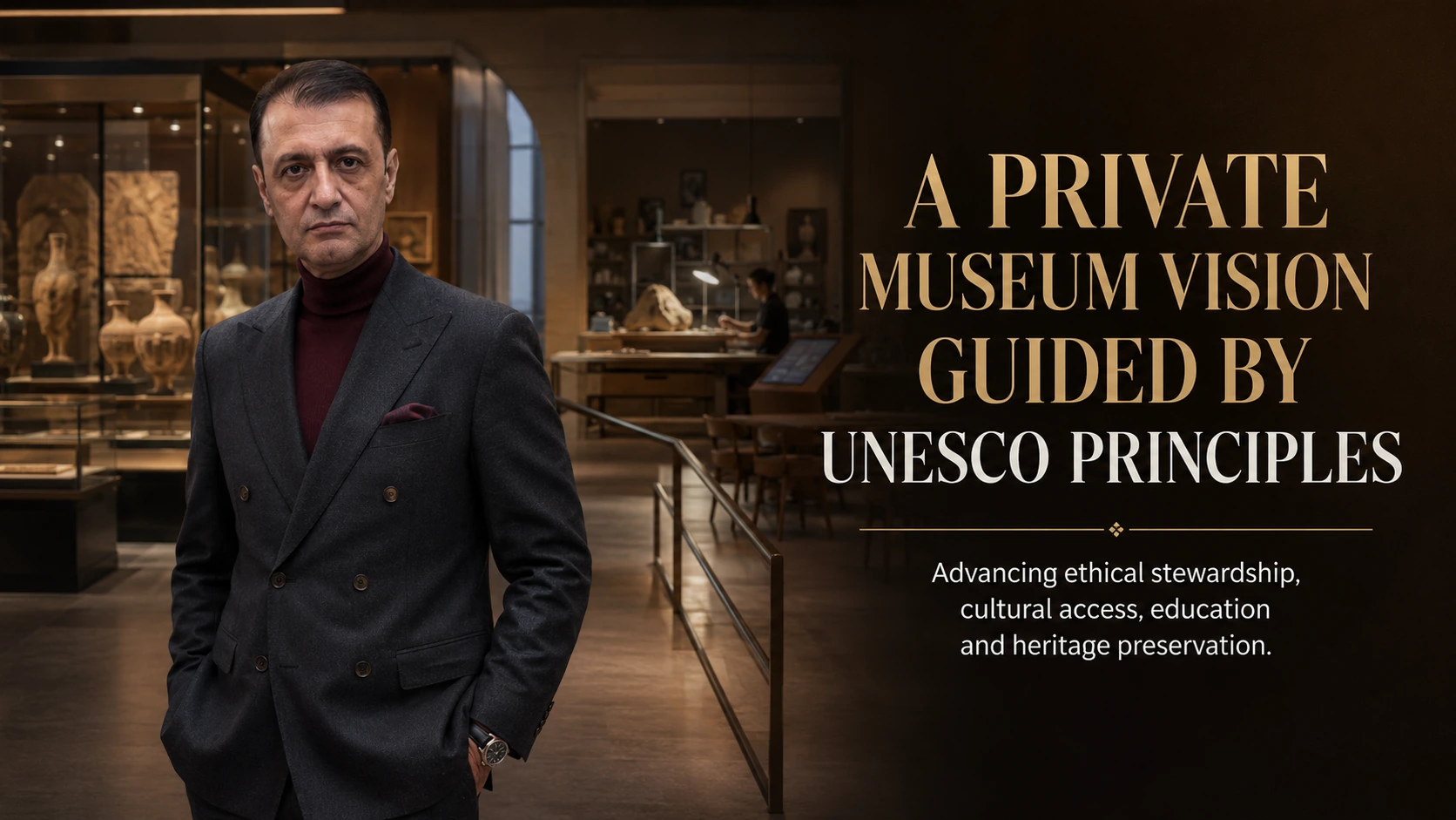 Prof. Dr. Bilal Semih Bozdemir in a private museum setting illustrating ethical stewardship and UNESCO museum principles