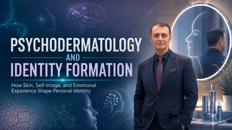 Prof. Dr. Bilal Semih Bozdemir in a psychodermatology setting illustrating skin, self-image, emotion and identity formation